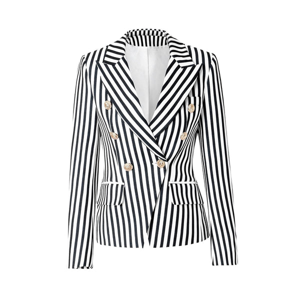 Blazer Entallado de Doble Botonadura con Rayas Vintage - Image 17