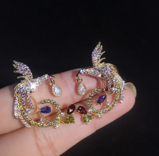Aretes de Plata 925 Fénix Grandes Estilo Europeo - Joyería Elegante