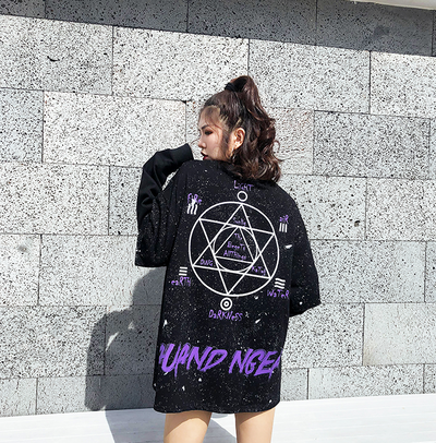Suéter Oversize Hip Hop Unisex - Diseño de Dos Piezas con Estampado Urbano Negro - Image 2