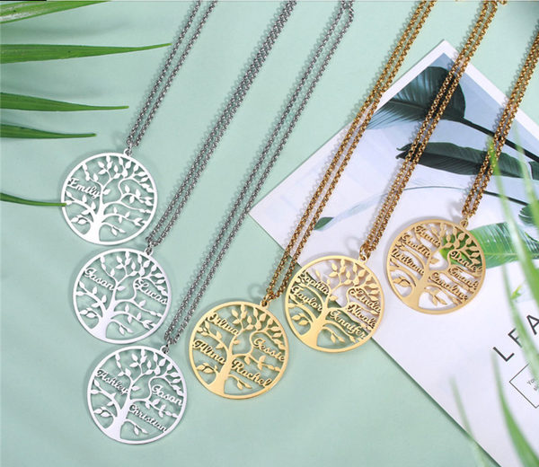 Collar Árbol de la Vida Personalizado con Nombres - Acero Inoxidable