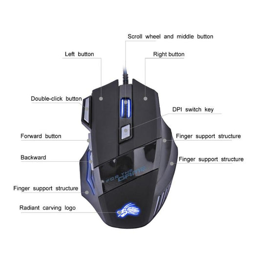 Ratón Gaming Óptico 5500DPI con Retroiluminación LED 7 Colores - 7 Botones Programables - Image 4