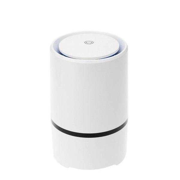 White cylindrical USB air freshener and ionizer with a black accent band, featuring a power symbol on top. - Image 12