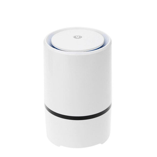 White cylindrical USB air freshener and ionizer with a black accent band, featuring a power symbol on top. - Image 12