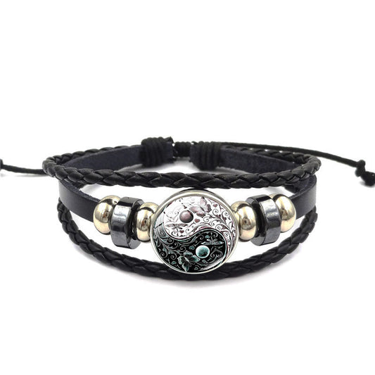 Pulsera Taoísta Yin Yang Trenzada Multicapa - Joyería Vintage Unisex