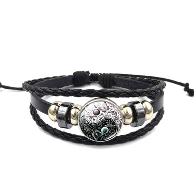 Pulsera Taoísta Yin Yang Trenzada Multicapa - Joyería Vintage Unisex