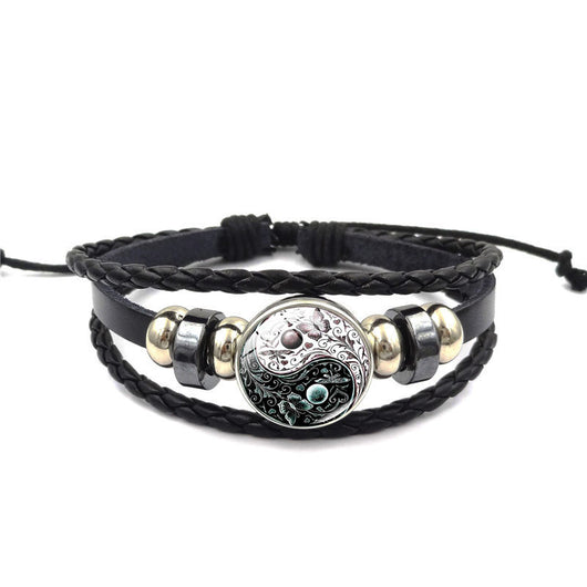 Pulsera Taoísta Yin Yang Trenzada Multicapa - Joyería Vintage Unisex