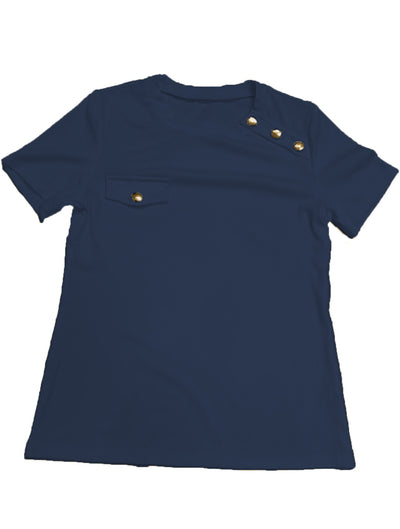 Blusa Casual de Botones Cuello Redondo Manga Corta - Image 12
