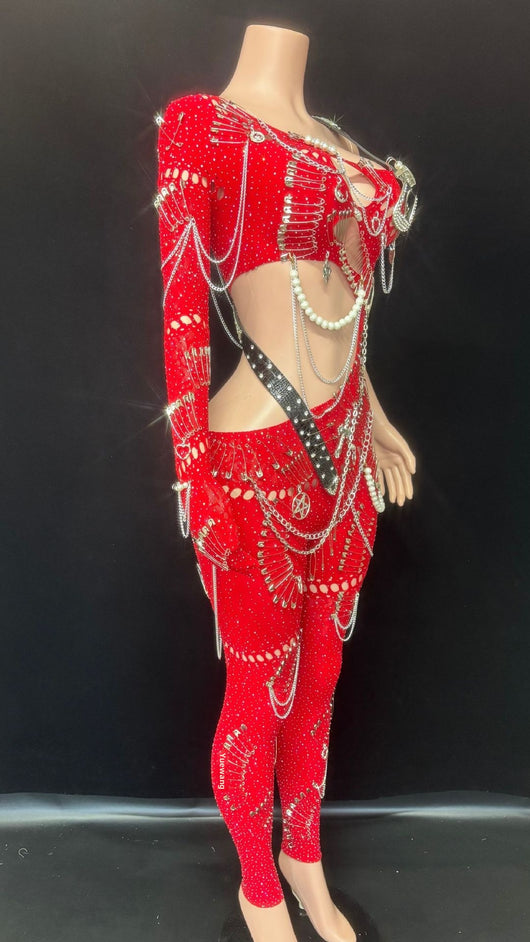 Jumpsuit Elegante con Cutouts y Cadena de Perlas para Mujer - Image 6