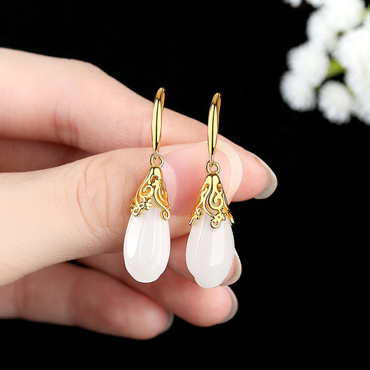 Aretes Vintage de Flor de Magnolia Hetian Natural - Image 6