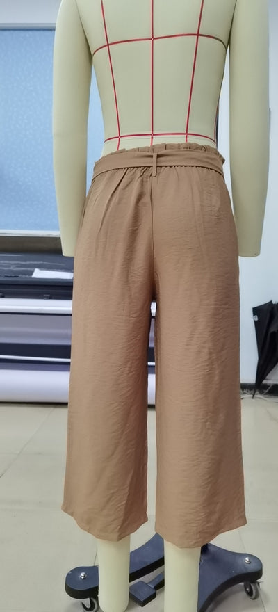 Pantalón Casual de Cintura Alta con Cinturón Multicolor en Algodón Lino - Image 3