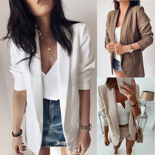 Blazer de solapa doble bolsillo manga larga color sólido