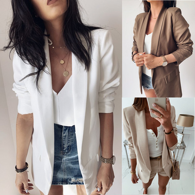 Blazer de solapa doble bolsillo manga larga color sólido