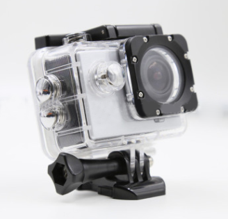 Pink 4K Ultra HD waterproof sport camera in a clear protective case with a black mount adapter. - Image 6