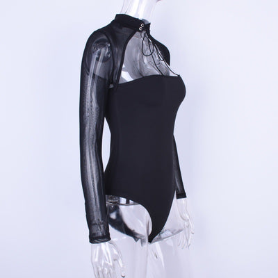 Vestido Otoñal de Cuello Alto con Manga Larga y Detalles en Malla - Image 18