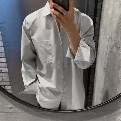 Camisa Casual Holgada de Color Liso Estilo Japonés para Hombre - Image 12