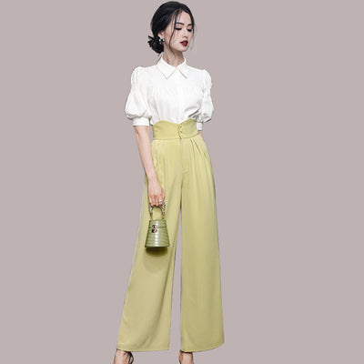 Conjunto Elegante: Blusa con Mangas Abullonadas y Pantalón Talle Alto Pierna Ancha - Image 13