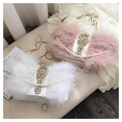 Bolso de Noche Elegante con Plumas de Avestruz y Cadena de Perlas - Image 21