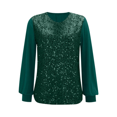 Blusa Suéter Holgada con Lentejuelas y Cuello Redondo - Manga Larga Casual - Image 28