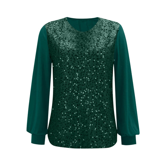 Blusa Suéter Holgada con Lentejuelas y Cuello Redondo - Manga Larga Casual - Image 28
