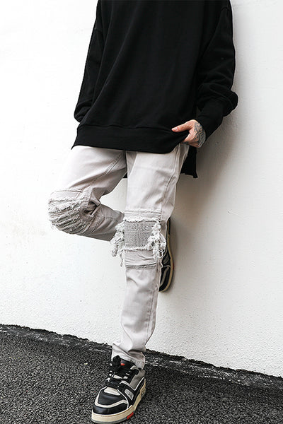 Pantalones Vaqueros Slim Fit con Roturas Estilo Motociclista para Hombre - Image 4