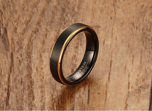 Anillo de Acero Tungsteno 5MM Cepillado Negro y Oro