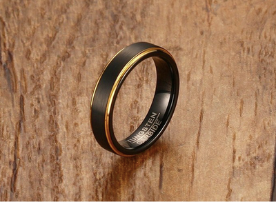 Anillo de Acero Tungsteno 5MM Cepillado Negro y Oro