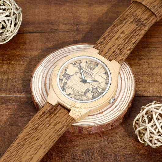 Reloj de Bambú Personalizado para Mujer con Correa de Cuero 40mm - Image 3