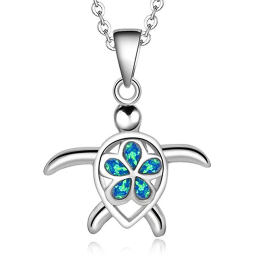 Collar Colgante de Tortuga con Flor Azul en Resina Epoxi para Mujer - Image 3
