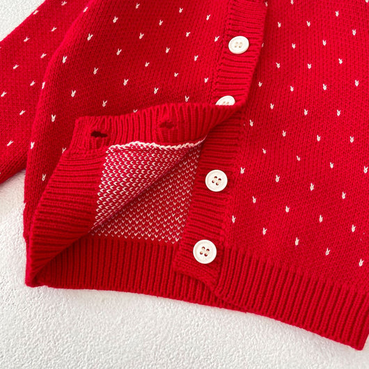 Cardigan Tejido Jacquard Rojo para Niña - Abrigo Elegante Otoño - Image 13