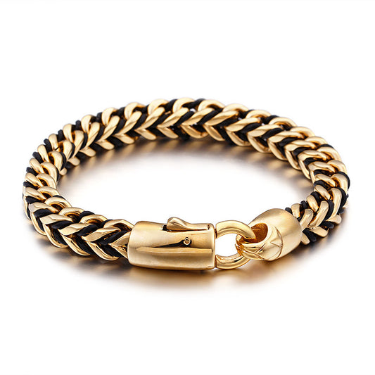 Pulsera de Cuero Trenzado Estilo Coreano Vintage con Acero Titanio - Image 2