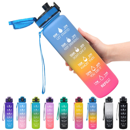 Botella Deportiva 1L Tritan con Marcador de Tiempo - Botella Motivacional Hermética para Fitness y Ciclismo