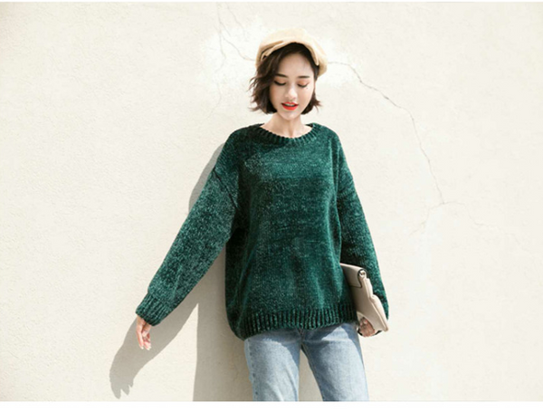 Suéter Chenilla Oversized con Capucha - Estilo Coreano para Otoño e Invierno