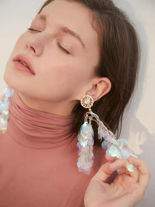 Aretes de Borla con Concha Imitada para Mujer