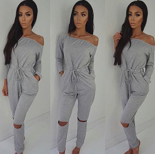 Jumpsuit de Hombro Descubierto con Detalles Rotos - Tendencia Otoño - Image 2