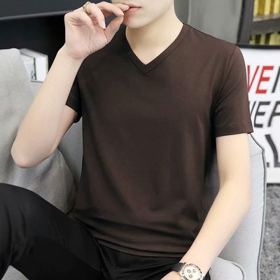 Camiseta Blanca Slim Fit Cuello V Manga Corta para Hombre - Básico Versátil de Verano - Image 6