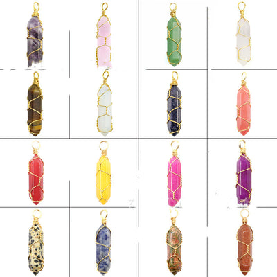 Collar Colgante de Cristal Hexagonal Envuelto a Mano con Piedra Natural - Image 71