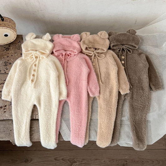 Pijama Enterizo Bebé Invierno Peluche Oso con Pies