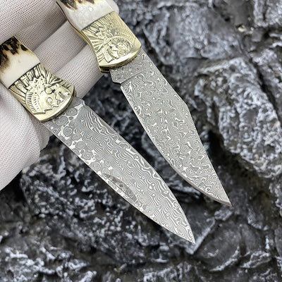 Cuchillo Plegable Damascus Antler para Exterior - Image 4