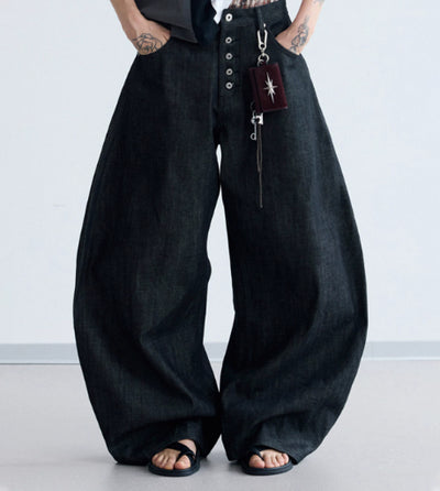 Pantalones Vaqueros Negros de Pierna Ancha en Denim Crudo - Image 4