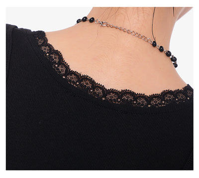 Camisola Negra de Encaje con Cuello U - Top Slim Ajustado para Mujer - Image 29