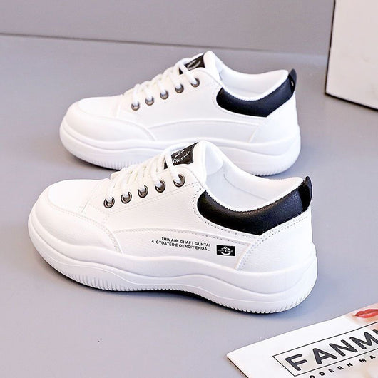 Tenis Blancos de Cuero Estilo Coreano Multiuso para Mujer - Image 2