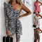 Vestido Corto Hombros Descubiertos con Bolsillo y Estampado