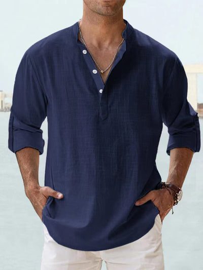 Camisa Casual Suelta de Algodón Manga Larga Color Sólido para Hombre - Image 10