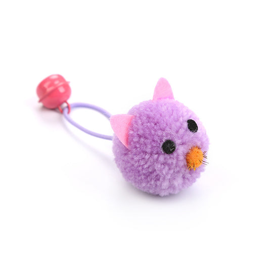 Teal plush mouse head cat toy with green ears, black eyes, pink nose, and a green bell on a light blue string. - Image 6