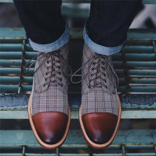 Botas Casuales para Hombre con Diseño Cuadriculado y Cordones