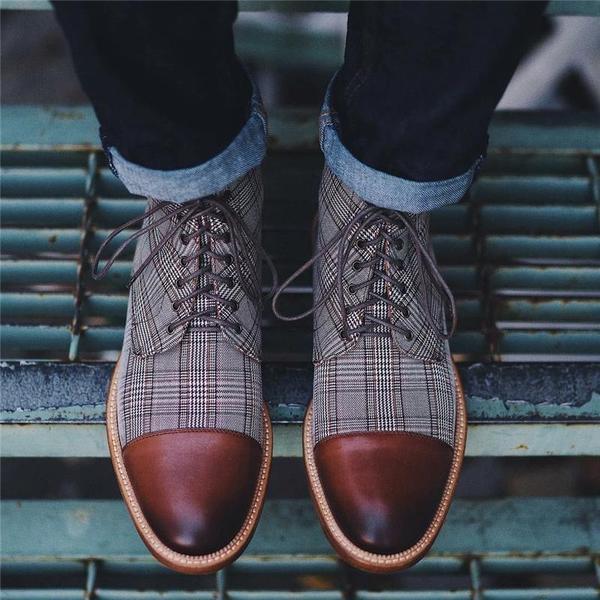 Botas Casuales para Hombre con Diseño Cuadriculado y Cordones