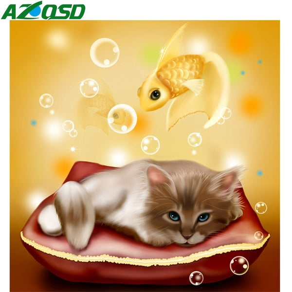 Kit de Pintura de Diamantes: Gato, Pez Dorado y Brillantes