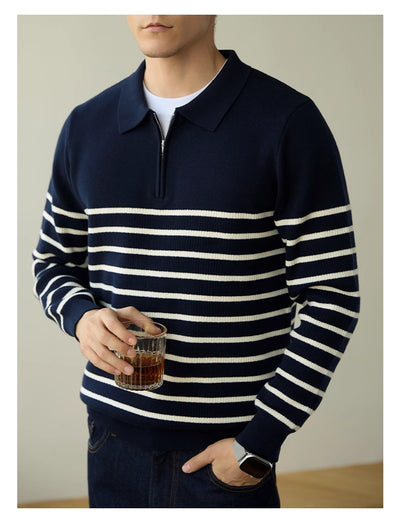 Suéter Business Casual con Cierre Medio y Rayas para Hombre - Image 7