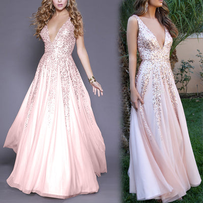 Vestido de Noche Escotado con Lentejuelas sin Mangas - Image 3