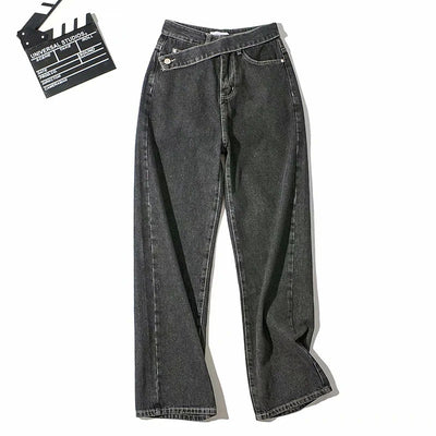 Pantalón Denim Cintura Alta Pierna Ancha con Detalle Oblicuo - Image 15